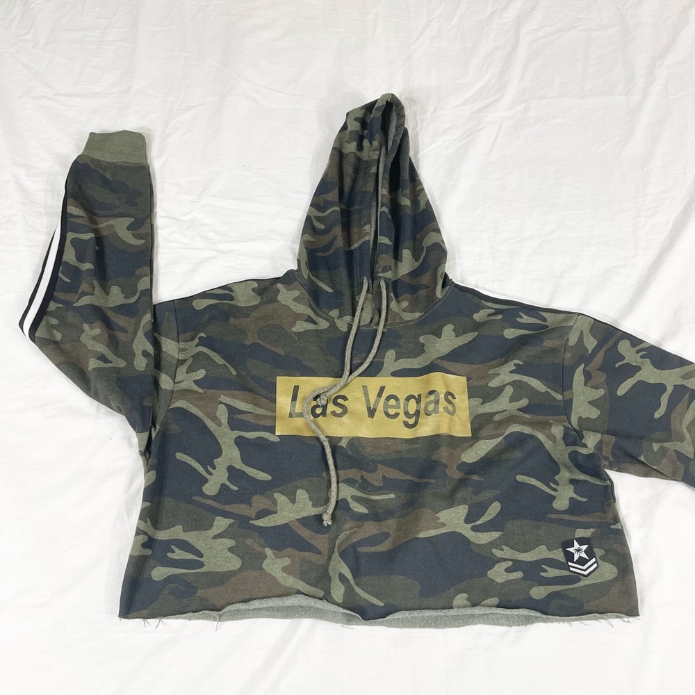 Popsurf Women Green Camo Las Vegas Crop Hoodie Size XL
